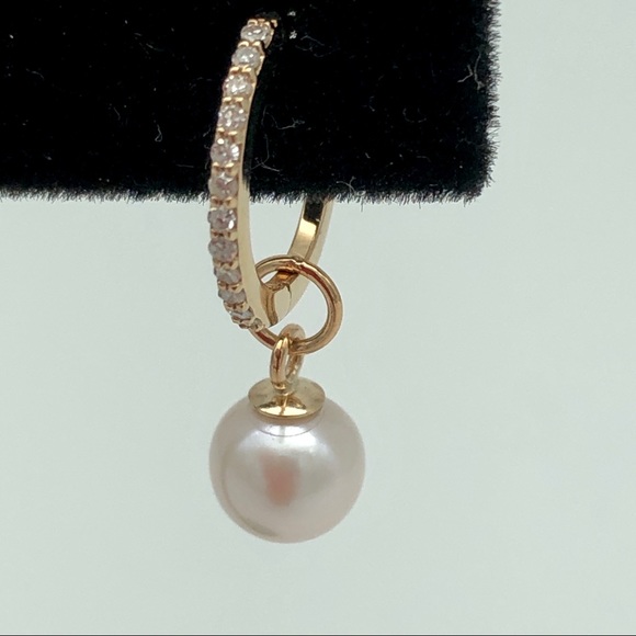 Last ONE 14K Diamond Huggies with Detachable Pearl - Picture 2 of 5